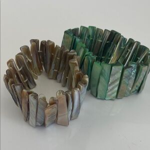 Green and Brown Mother-of-Pearl Stretch Bracelet Set